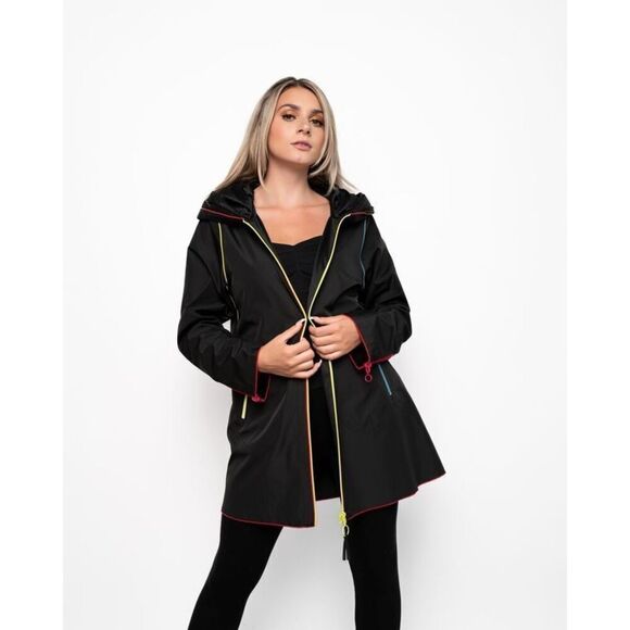 UBU Women’s Classic Black Piped Reversible Accordion Pleated Hood Zip Parisian J - Picture 8 of 15
